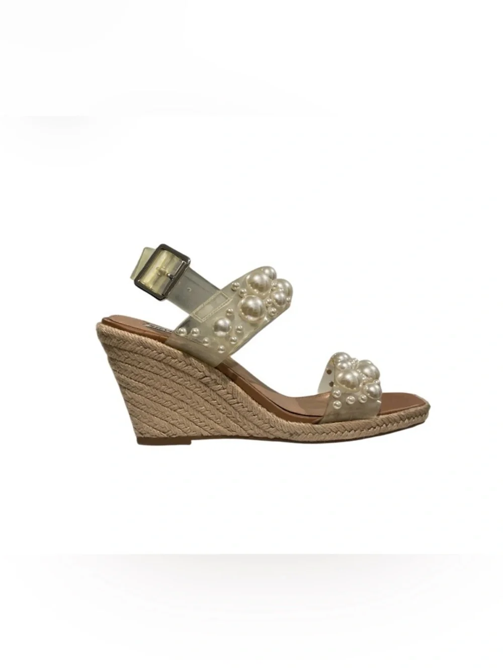 Steve Madden Pearl-Embellished Cream Wedge Sandals - Women's 8.5